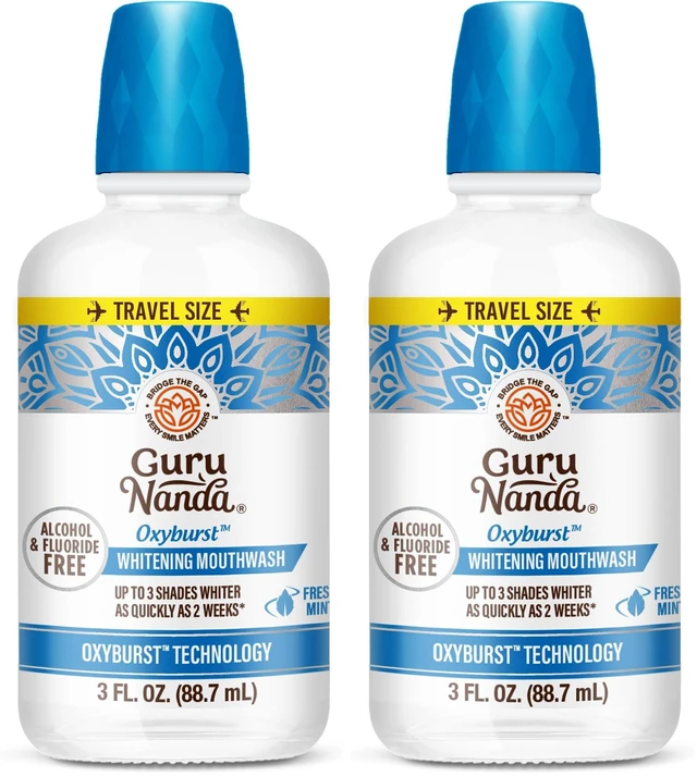 Main image of Whitening Mouthwash Up to 3 Shades Whiter Teeth in 2 Weeks Alcohol & Fluoride Free Travel Mouthwash with Hydrogen Peroxide Oxyburst Technology, TSA Friendly, Wild Mint - 3oz, Pack of 2