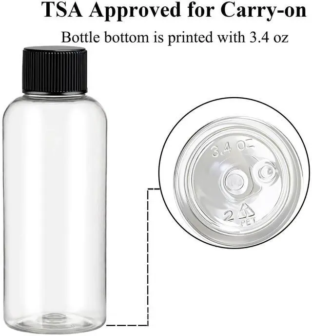 Alt view image 4 of 7 - Travel Bottles for Toiletries 3.4 oz Travel Size Mouthwash Bottles with Black Screw Cap, BPA Free Leak-Proof Portable Liquid Container 5 pack