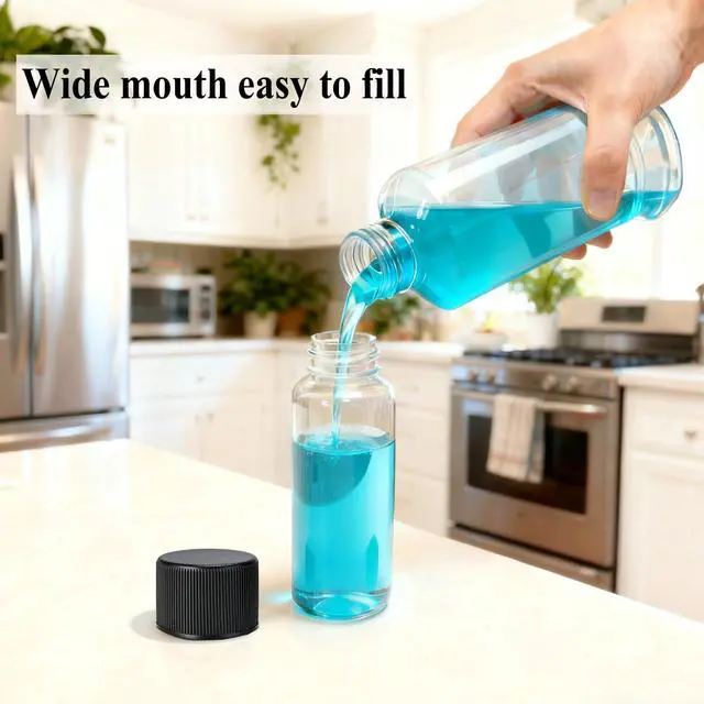 Alt view image 6 of 7 - Travel Bottles for Toiletries 3.4 oz Travel Size Mouthwash Bottles with Black Screw Cap, BPA Free Leak-Proof Portable Liquid Container 5 pack