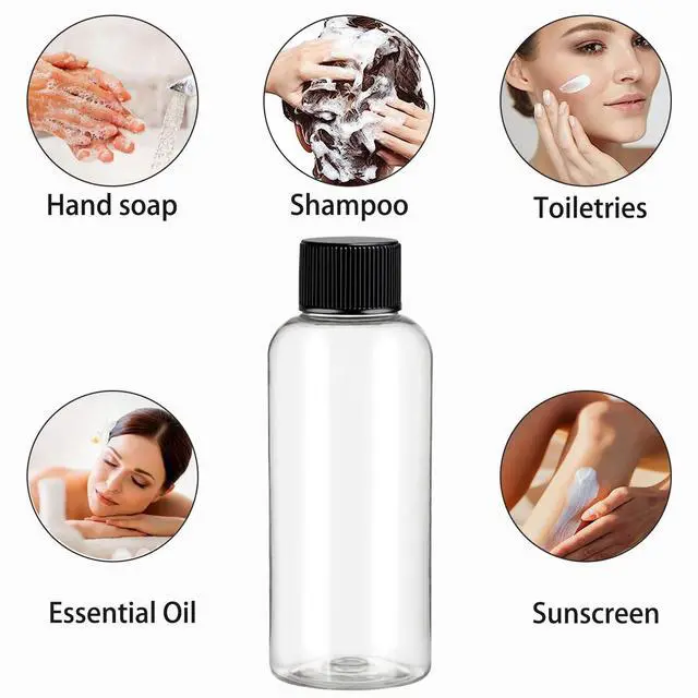 Alt view image 7 of 7 - Travel Bottles for Toiletries 3.4 oz Travel Size Mouthwash Bottles with Black Screw Cap, BPA Free Leak-Proof Portable Liquid Container 5 pack