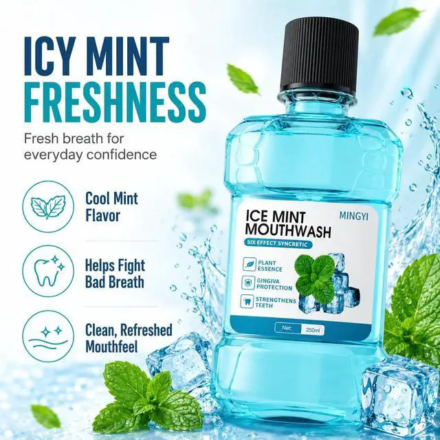Alt view image 2 of 7 - Mouthwash for Bad Breath, Alcohol-Free Ice Mint Mouth Wash for Adults, Fresh Breath Oral Rinse with Plant Extracts, Gentle Daily Mouthwash, 250 mL
