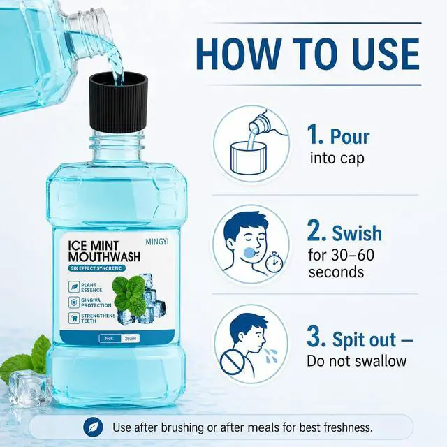 Alt view image 4 of 7 - Mouthwash for Bad Breath, Alcohol-Free Ice Mint Mouth Wash for Adults, Fresh Breath Oral Rinse with Plant Extracts, Gentle Daily Mouthwash, 250 mL