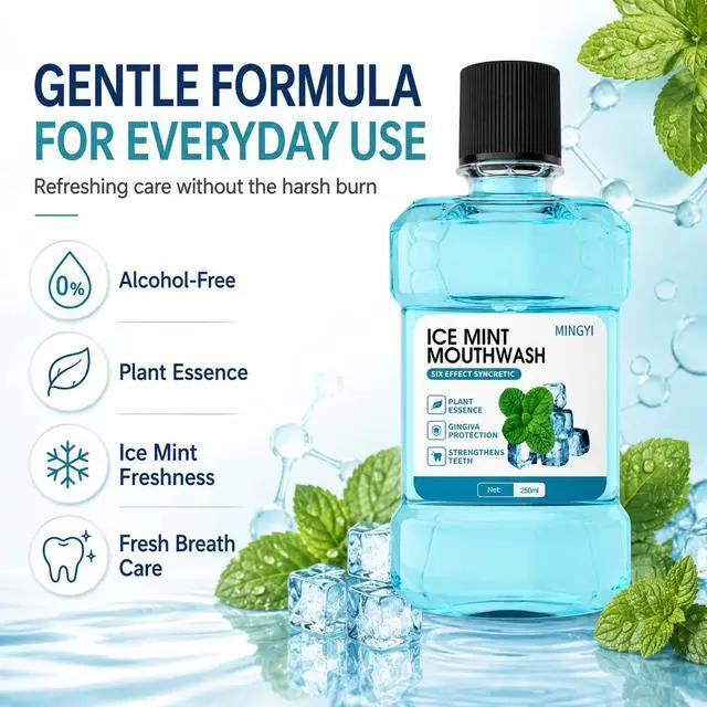 Alt view image 5 of 7 - Mouthwash for Bad Breath, Alcohol-Free Ice Mint Mouth Wash for Adults, Fresh Breath Oral Rinse with Plant Extracts, Gentle Daily Mouthwash, 250 mL