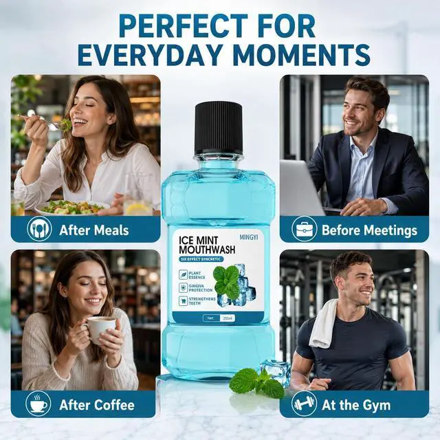 Alt view image 6 of 7 - Mouthwash for Bad Breath, Alcohol-Free Ice Mint Mouth Wash for Adults, Fresh Breath Oral Rinse with Plant Extracts, Gentle Daily Mouthwash, 250 mL