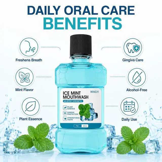 Alt view image 3 of 7 - Mouthwash for Bad Breath, Alcohol-Free Ice Mint Mouth Wash for Adults, Fresh Breath Oral Rinse with Plant Extracts, Gentle Daily Mouthwash, 250 mL