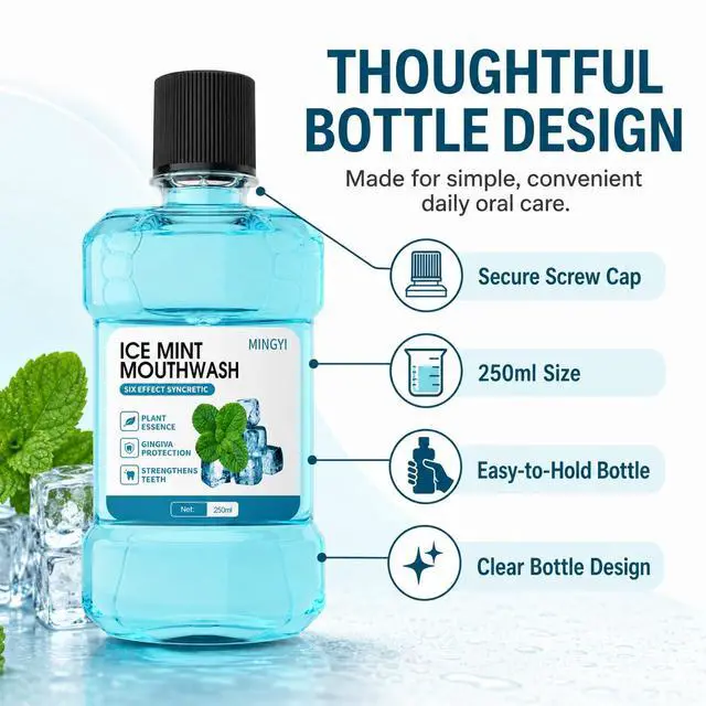 Alt view image 7 of 7 - Mouthwash for Bad Breath, Alcohol-Free Ice Mint Mouth Wash for Adults, Fresh Breath Oral Rinse with Plant Extracts, Gentle Daily Mouthwash, 250 mL