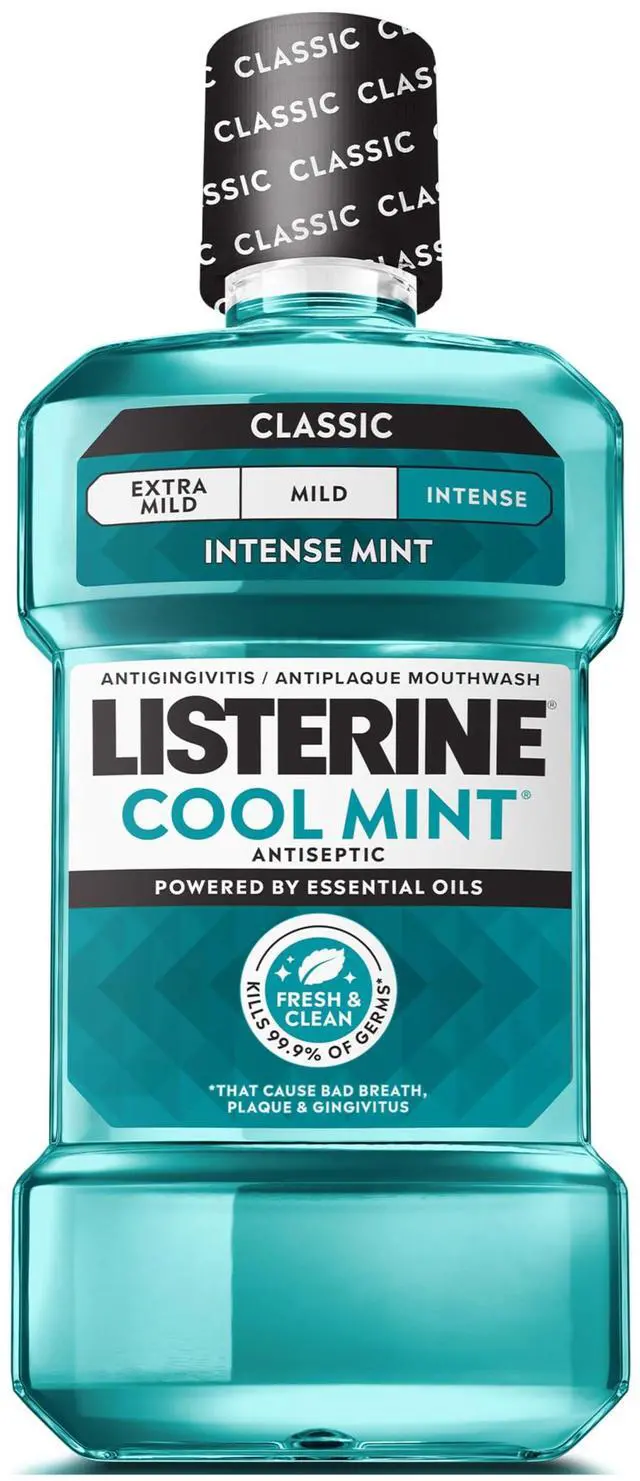 Main image of Cool Mint Antiseptic Mouthwash, Intense Mint, 8.5 fl. oz/250 mL | Kills 99.9% of Germs That Cause Bad Breath, Plaque, and Gingivitis, ADA-Accepted, Daily Oral Rinse for Instant Fresh Breath