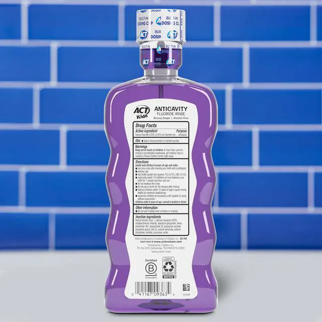 Alt view image 2 of 7 - Kids Anticavity Fluoride Rinse Groovy Grape 16.9 fl. oz. Accurate Dosing Cup, Alcohol Free