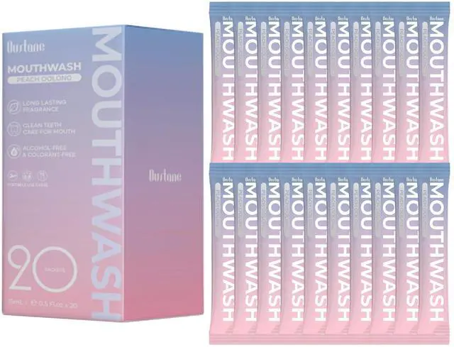 Main image of Peach Oolong Travel Size Mouthwash Packets Alcohol Free Portable Mouthwash for Fresh Breath, 0.5 Fl Oz Individual Disposable Packets, 20 Pack.