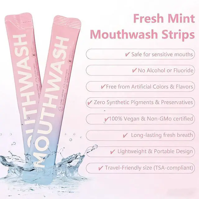 Alt view image 6 of 7 - Peach Oolong Travel Size Mouthwash Packets Alcohol Free Portable Mouthwash for Fresh Breath, 0.5 Fl Oz Individual Disposable Packets, 20 Pack.