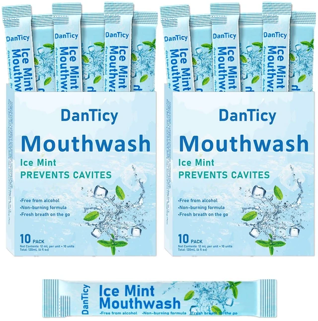 Main image of Mouthwash Travel Size, Alcohol-Free Mouthwash, Portable, Fresh Breath, Mini Packets, Ice Mint, 20 Individual Disposable Packets
