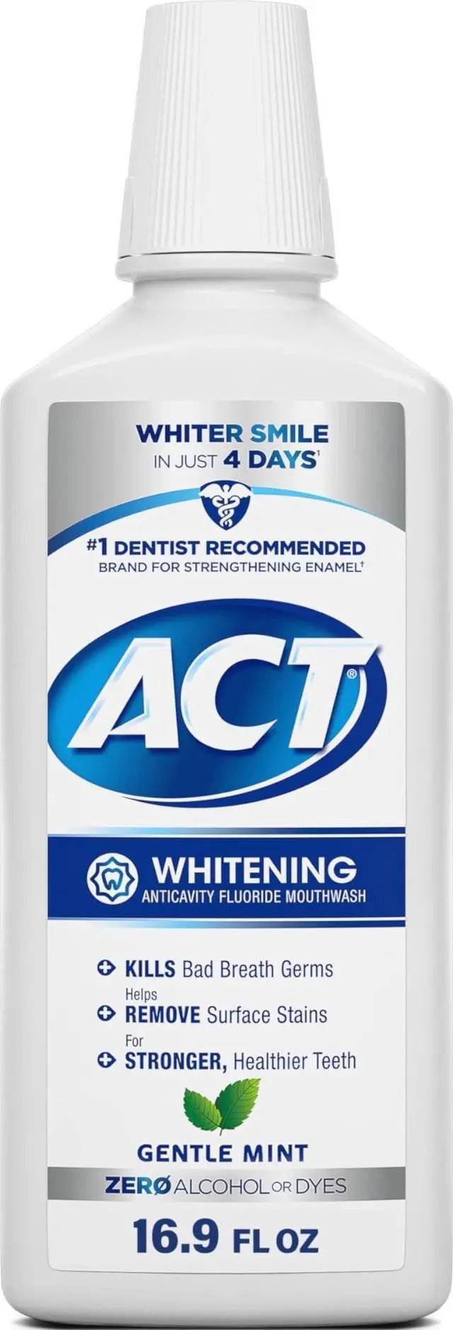 Main image of Whitening Anticavity Fluoride Mouthwash, Gentle Mint, 16.9 fl. oz. | Zero alcohol mouthwash, prevents cavities and freshens breath, sodium fluoride 0.02% 500 mL, whiter smile in just four days