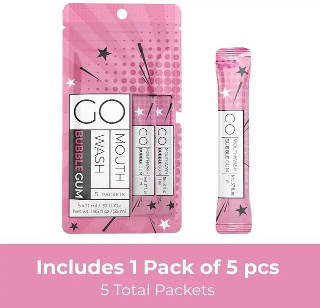 Alt view image 2 of 6 - Packets Bubblegum Flavor - Adult and Kids Mouthwash with Fluoride Free Formula, Alcohol Free, Dye-Free Formula that Contains Xylitol - Perfect Bulk Mouthwash for Lunch Boxes and Travel