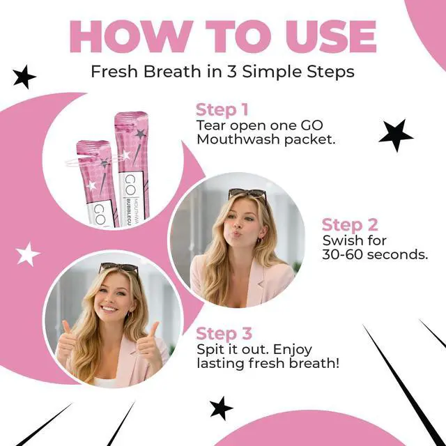 Alt view image 3 of 6 - Packets Bubblegum Flavor - Adult and Kids Mouthwash with Fluoride Free Formula, Alcohol Free, Dye-Free Formula that Contains Xylitol - Perfect Bulk Mouthwash for Lunch Boxes and Travel