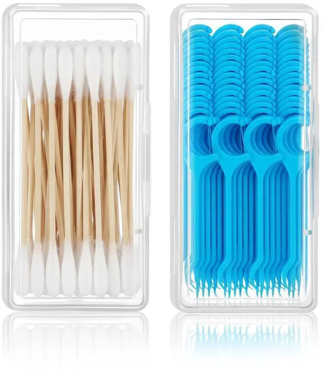Main image of 2 Pcs Travel Floss Picks Case, Cotton Swab Holder Portable Cotton Swab Container Small Dental Floss Picks Case Storage Containers with Dustproof Lid for Cottons Buds Hair Ties Flosss