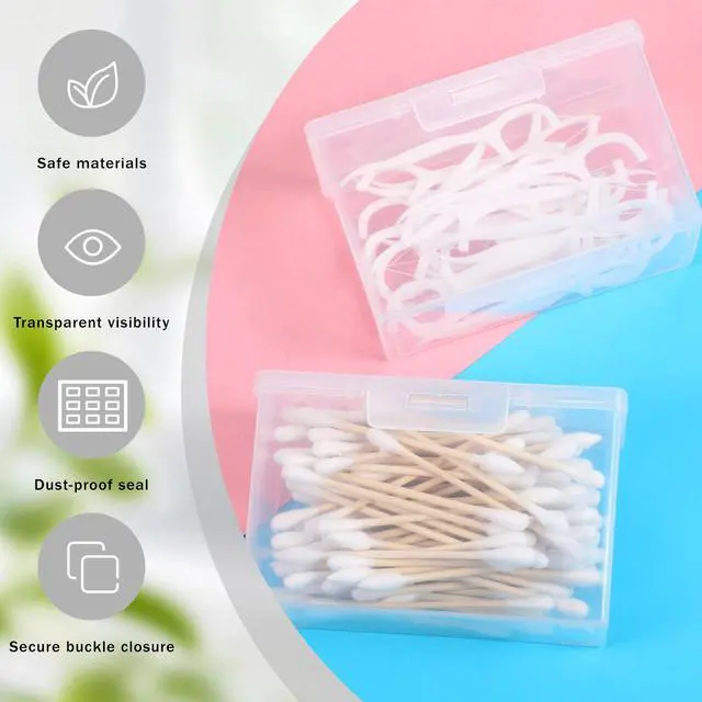 Alt view image 3 of 7 - 2 Pcs Travel Floss Picks Case, Cotton Swab Holder Portable Cotton Swab Container Small Dental Floss Picks Case Storage Containers with Dustproof Lid for Cottons Buds Hair Ties Flosss