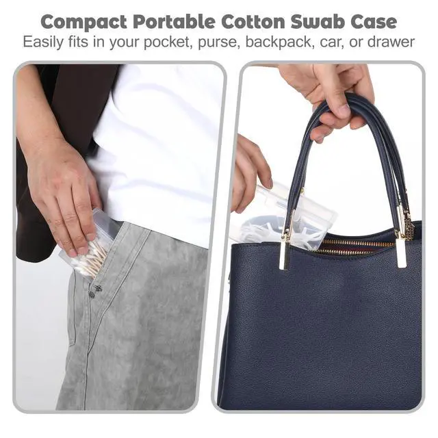 Alt view image 5 of 7 - 2 Pcs Travel Floss Picks Case, Cotton Swab Holder Portable Cotton Swab Container Small Dental Floss Picks Case Storage Containers with Dustproof Lid for Cottons Buds Hair Ties Flosss