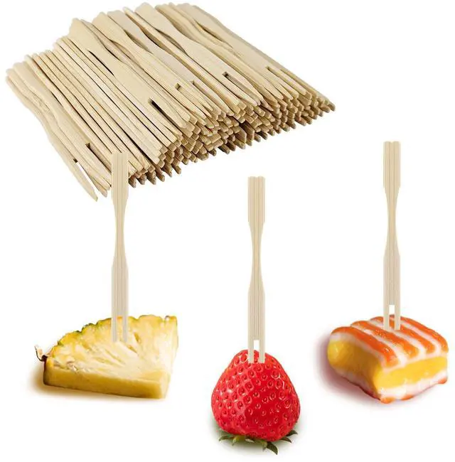 Main image of 100 Pack Bamboo Appetizer Forks, Toothpick for Appetizer, 3.5 Inch Mini Forks for Fruit, Cocktail, Charcuterie Boards Accessories (100 Pack)