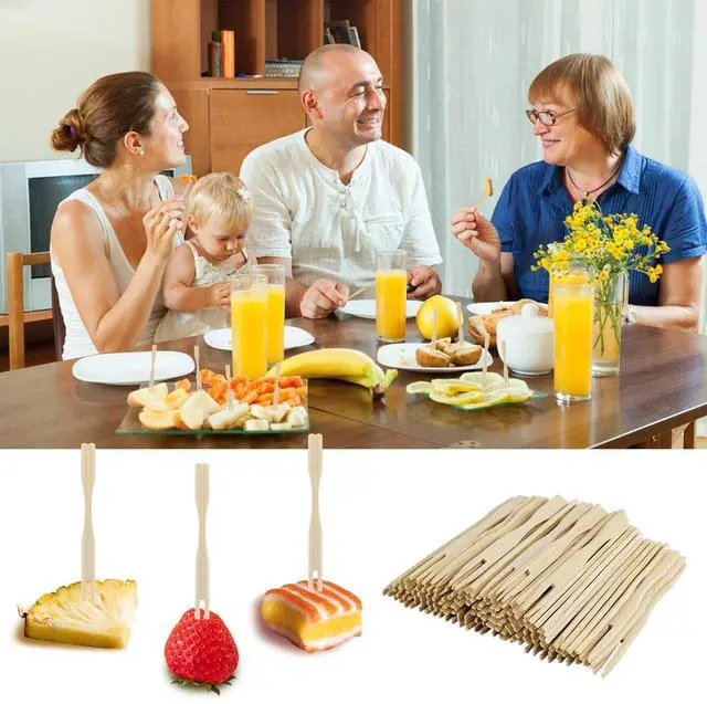 Alt view image 4 of 7 - 100 Pack Bamboo Appetizer Forks, Toothpick for Appetizer, 3.5 Inch Mini Forks for Fruit, Cocktail, Charcuterie Boards Accessories (100 Pack)
