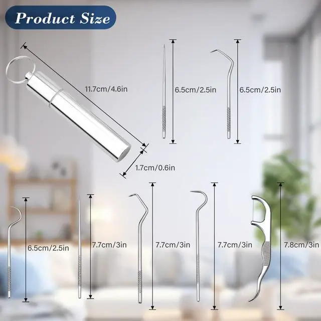 Alt view image 2 of 6 - 7pcs Portable Stainless Steel Toothpick Reusable Dental Picks with Storage Tube Keyring,Teeth Cleaning Tools for Outdoor Picnic, Camping, Travel