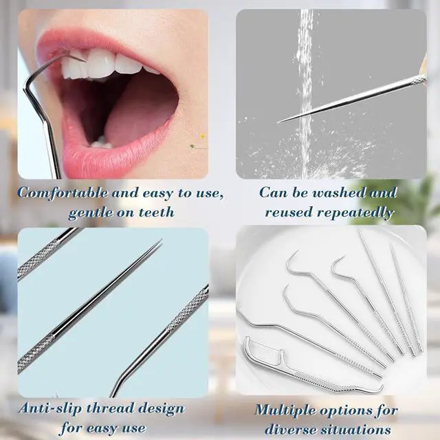 Alt view image 3 of 6 - 7pcs Portable Stainless Steel Toothpick Reusable Dental Picks with Storage Tube Keyring,Teeth Cleaning Tools for Outdoor Picnic, Camping, Travel