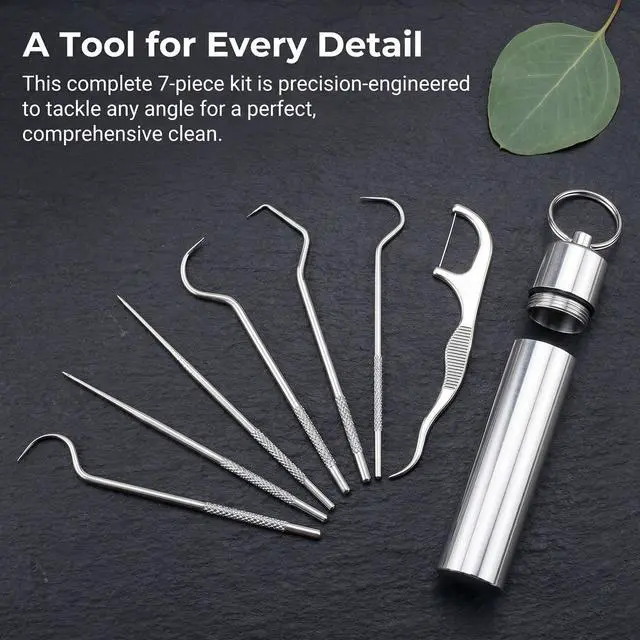 Alt view image 5 of 6 - 7pcs Portable Stainless Steel Toothpick Reusable Dental Picks with Storage Tube Keyring,Teeth Cleaning Tools for Outdoor Picnic, Camping, Travel