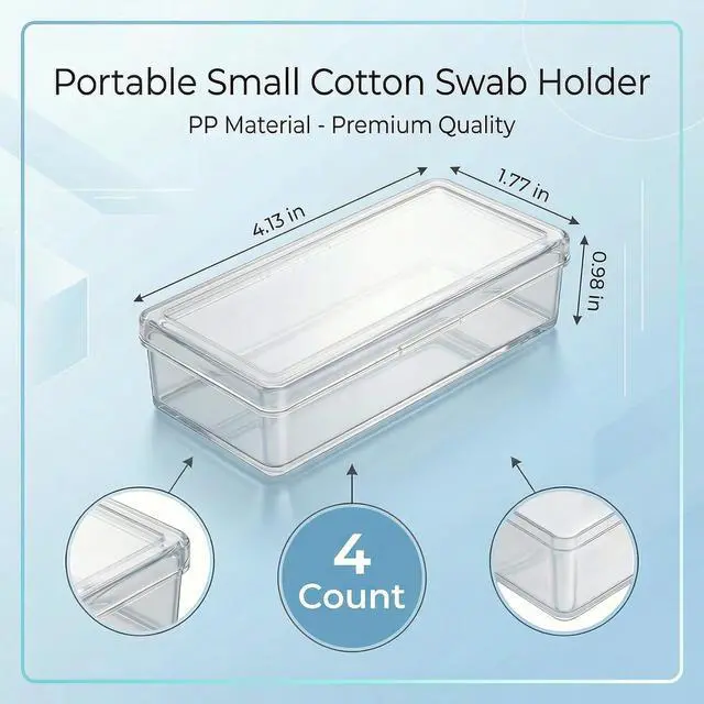 Alt view image 5 of 7 - Portable Cotton Swab & Pad Holder for Travel | Clear Plastic Bud Case with Dustproof Lid - Small Dispenser for Floss Picks, Toothpicks, and Beauty Essentials