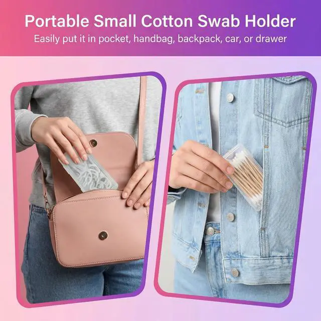 Alt view image 6 of 7 - Portable Cotton Swab & Pad Holder for Travel | Clear Plastic Bud Case with Dustproof Lid - Small Dispenser for Floss Picks, Toothpicks, and Beauty Essentials