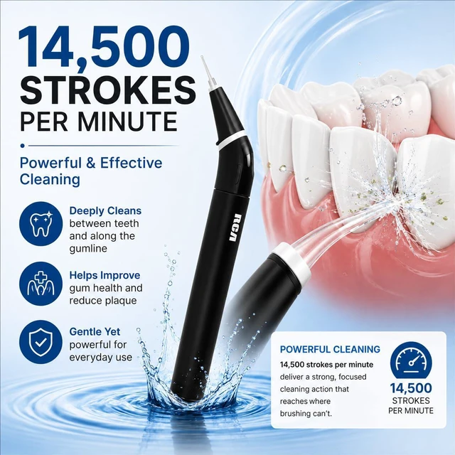 Alt view image 6 of 7 - Cordless Power Flosser Toothpick Combo, Electric Flosser for Teeth with 15 Floss Tips, 360° Rotating Nozzle, Portable Battery Powered Dental Flosser