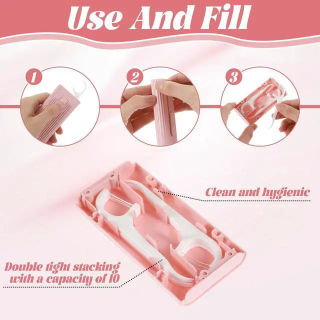 Alt view image 3 of 7 - 4 Pcs Floss Pick Dispenser, Refillable Travel Floss Picks Storage Case with 10 Toothpicks Portable Floss Pick Holder for Oral Care Teeth Cleaning Tool (White, Green, Pink, Blue)