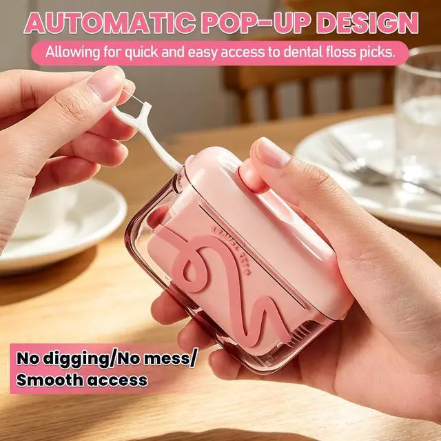 Alt view image 2 of 7 - 2 PCS Portable Floss Dispenser with 100 Count Dental Flosser Refillable | Pop-Up Automatic Toothpick Dispenser for On-the-Go, , Restaurant & Home Oral Care (Pink, Blue-Green)