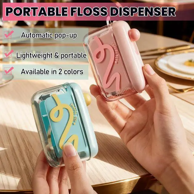 Alt view image 4 of 7 - 2 PCS Portable Floss Dispenser with 100 Count Dental Flosser Refillable | Pop-Up Automatic Toothpick Dispenser for On-the-Go, , Restaurant & Home Oral Care (Pink, Blue-Green)