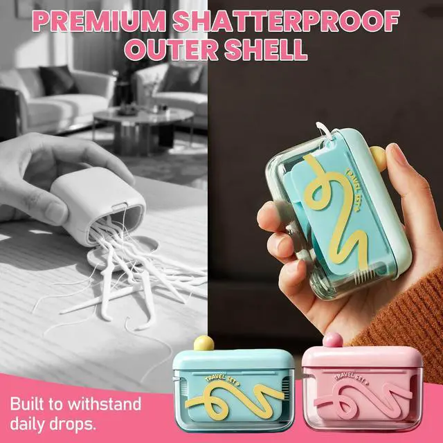 Alt view image 3 of 7 - 2 PCS Portable Floss Dispenser with 100 Count Dental Flosser Refillable | Pop-Up Automatic Toothpick Dispenser for On-the-Go, , Restaurant & Home Oral Care (Pink, Blue-Green)