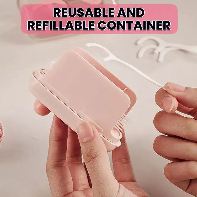Alt view image 6 of 7 - 2 PCS Portable Floss Dispenser with 100 Count Dental Flosser Refillable | Pop-Up Automatic Toothpick Dispenser for On-the-Go, , Restaurant & Home Oral Care (Pink, Blue-Green)