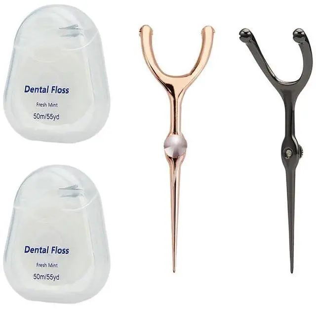 Main image of 2 Set Stainless Steel Dental Floss Set with Replaceable Picks, Toothpick Holder & 1968.5inch Roll - Portable Oral Care Kit in PVC Case
