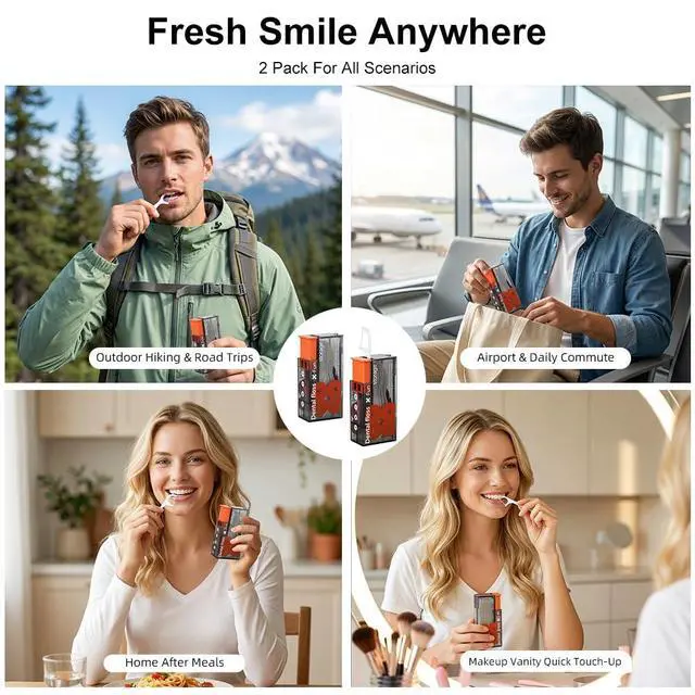 Alt view image 5 of 7 - Dental Floss Pick Dispenser for Aduts,2PCS Orange Travel Portable Floss Sticks Case with 20 Count Disposabe Flosser,Pop-up Dating Hotels Toothpick Holder Box Kit for Teeth Clean