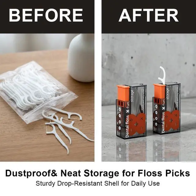 Alt view image 6 of 7 - Dental Floss Pick Dispenser for Aduts,2PCS Orange Travel Portable Floss Sticks Case with 20 Count Disposabe Flosser,Pop-up Dating Hotels Toothpick Holder Box Kit for Teeth Clean