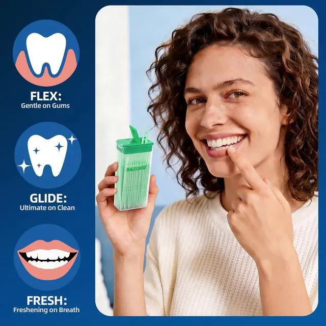 Alt view image 6 of 7 - Interdental Plastic Toothpicks,Total 600CT(5 Packs),Unflavored,Green | Disposable Oral Pick,Food-Grade Interdental Brush with Portable Case for Travel & Home