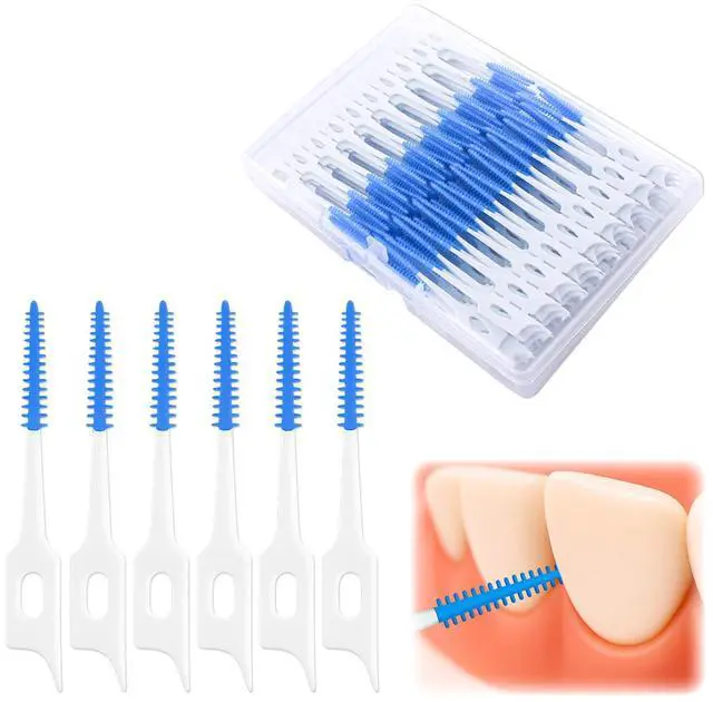 Main image of 200 Pcs Portable Soft Silicone Interdental Floss Picks for Family Oral Care, Dual - Ended Toothpick & Flosser Cleaning ToolBlue