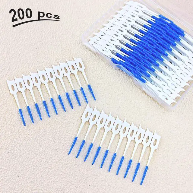 Alt view image 6 of 6 - 200 Pcs Portable Soft Silicone Interdental Floss Picks for Family Oral Care, Dual - Ended Toothpick & Flosser Cleaning ToolBlue