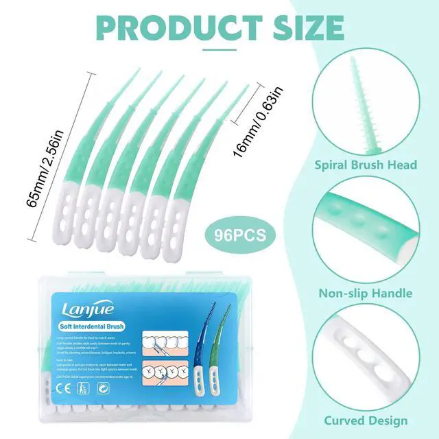 Alt view image 2 of 7 - Portable Interdental Brushes Between Teeth-96 Count, | Soft Dental Floss Picks for Teeth Cleaning Toothpick Teeth Cleaning Tools for Braces with Boxed Travel Case(Green)
