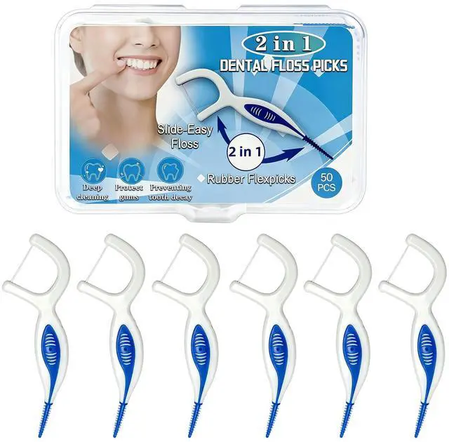 Main image of 50PCS Dental Floss Picks for Adults with Brush Picks, Mint Flavor, 2-in-1 Interdental Brushes Toothpick for Deep Cleaning, Travel Cases Tooth Picks Flossers for Teeth, Easy Grip