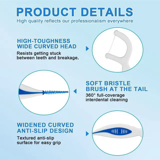 Alt view image 4 of 7 - 50PCS Dental Floss Picks for Adults with Brush Picks, Mint Flavor, 2-in-1 Interdental Brushes Toothpick for Deep Cleaning, Travel Cases Tooth Picks Flossers for Teeth, Easy Grip