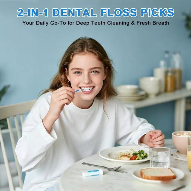 Alt view image 6 of 7 - 50PCS Dental Floss Picks for Adults with Brush Picks, Mint Flavor, 2-in-1 Interdental Brushes Toothpick for Deep Cleaning, Travel Cases Tooth Picks Flossers for Teeth, Easy Grip