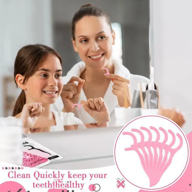 Alt view image 4 of 6 - Tooth Picks Flossers Dental Floss Picks for Adult,Pink | Non Breakable Floss Picks Bulk, Unflavored Toothpicks for Family Daily Use, Travel Flosser Picks, Easy Grip Handle Design