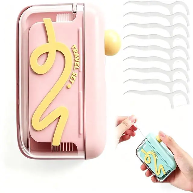 Main image of 2pcs Automatic Pop-up Portable Floss Dispenser with 10 Pcs Dental Floss, Travel Floss Picks Case for Home, Restaurant, and On-the-Go Oral Care (Green+Pink)