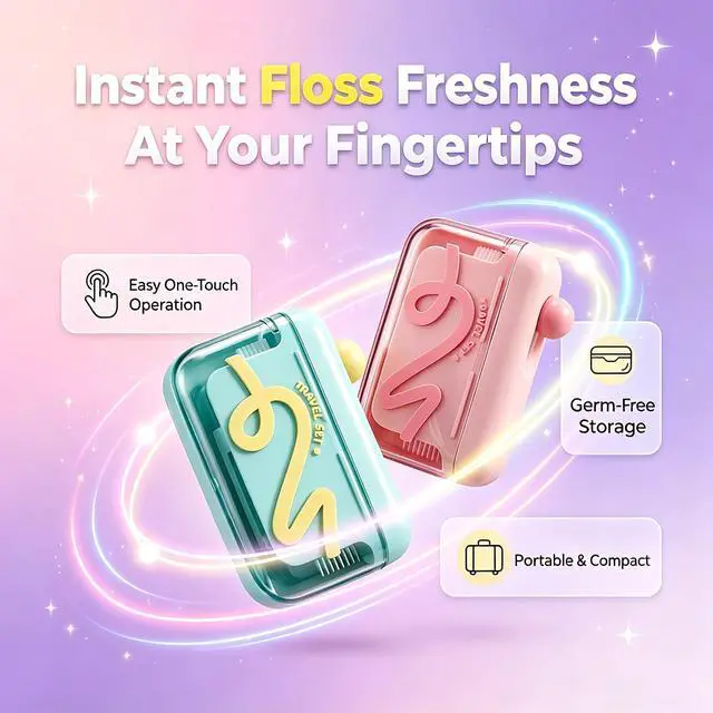 Alt view image 2 of 7 - 2pcs Automatic Pop-up Portable Floss Dispenser with 10 Pcs Dental Floss, Travel Floss Picks Case for Home, Restaurant, and On-the-Go Oral Care (Green+Pink)