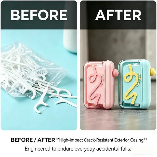 Alt view image 3 of 7 - 2pcs Automatic Pop-up Portable Floss Dispenser with 10 Pcs Dental Floss, Travel Floss Picks Case for Home, Restaurant, and On-the-Go Oral Care (Green+Pink)