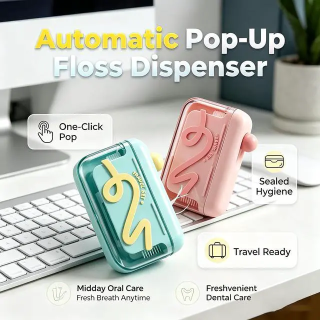 Alt view image 5 of 7 - 2pcs Automatic Pop-up Portable Floss Dispenser with 10 Pcs Dental Floss, Travel Floss Picks Case for Home, Restaurant, and On-the-Go Oral Care (Green+Pink)