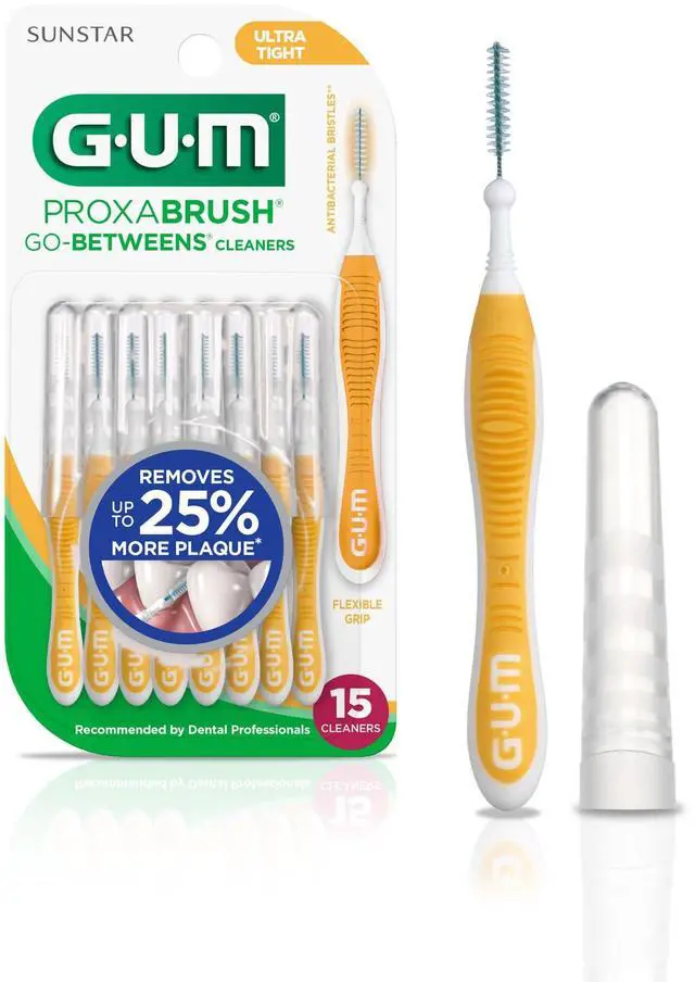 Main image of Proxabrush Go-Betweens Ultra Tight Interdental Brushes, 15 Count | Triangular soft bristles, Nylon-coated wire safe for braces & implants, Reusable with breathable travel cap, 10 days of use